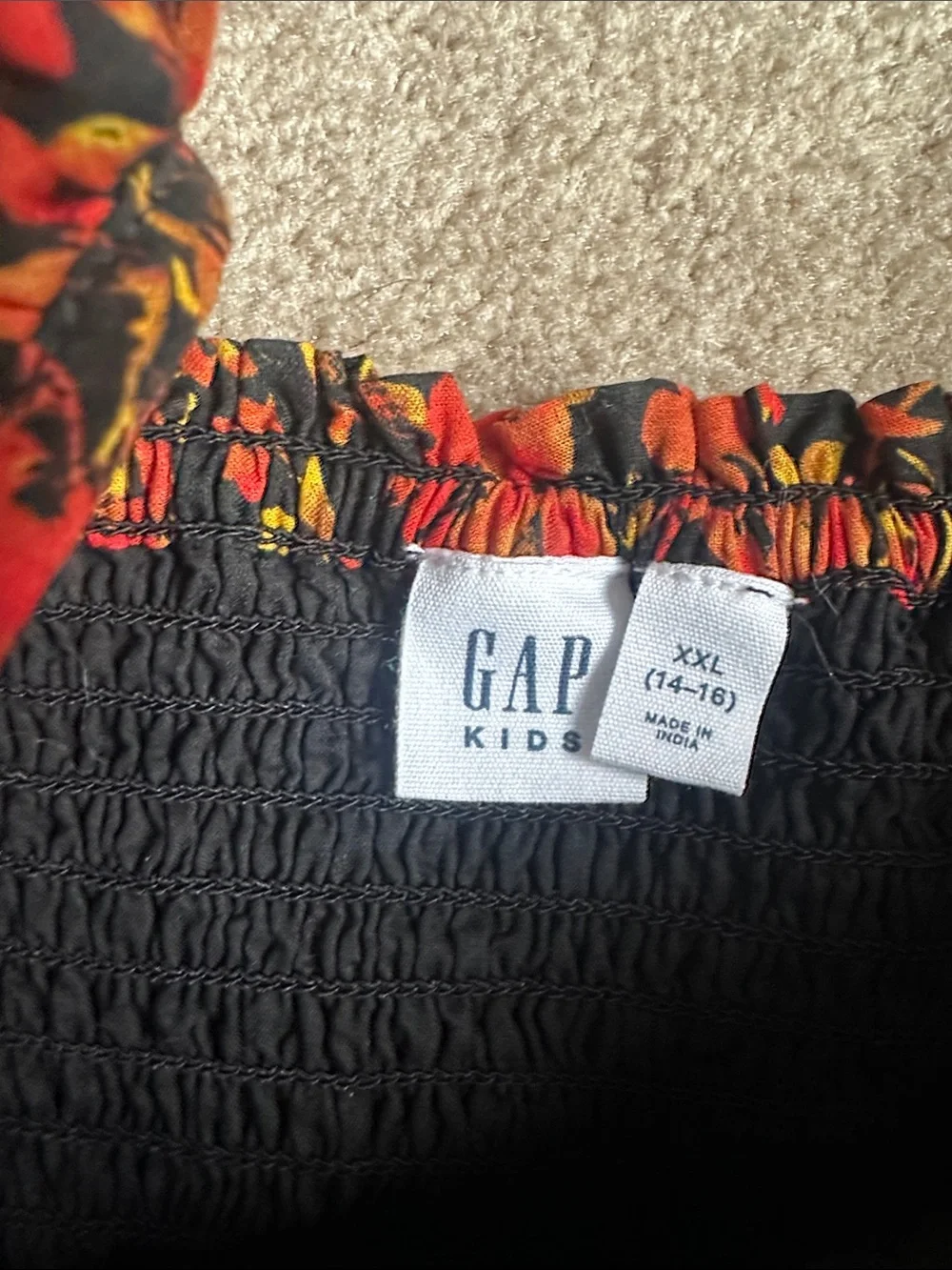 Girl's (teen) Black Dress with Red Floral Print Puff Sleeves